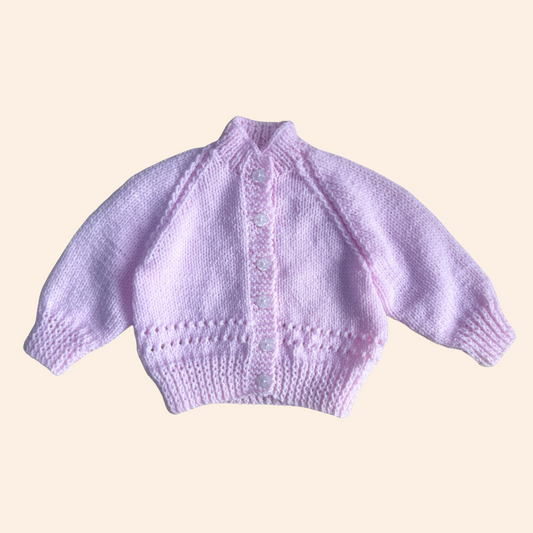 soft pink 6-12 month hand knit cardigan