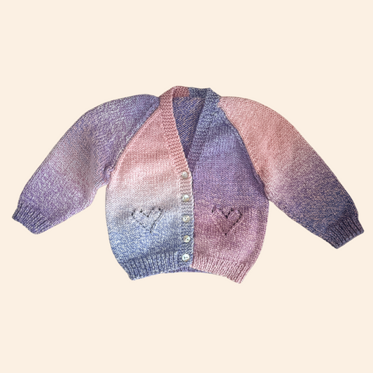 pink multicolour 1-2 years hand knit cardigan