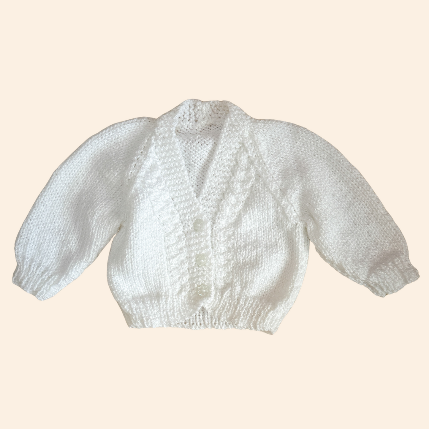 white 0-3 month hand knit cardigan