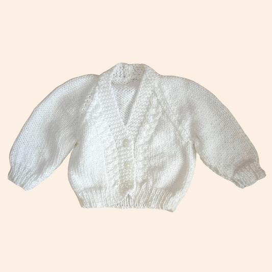 white 0-3 month hand knit cardigan