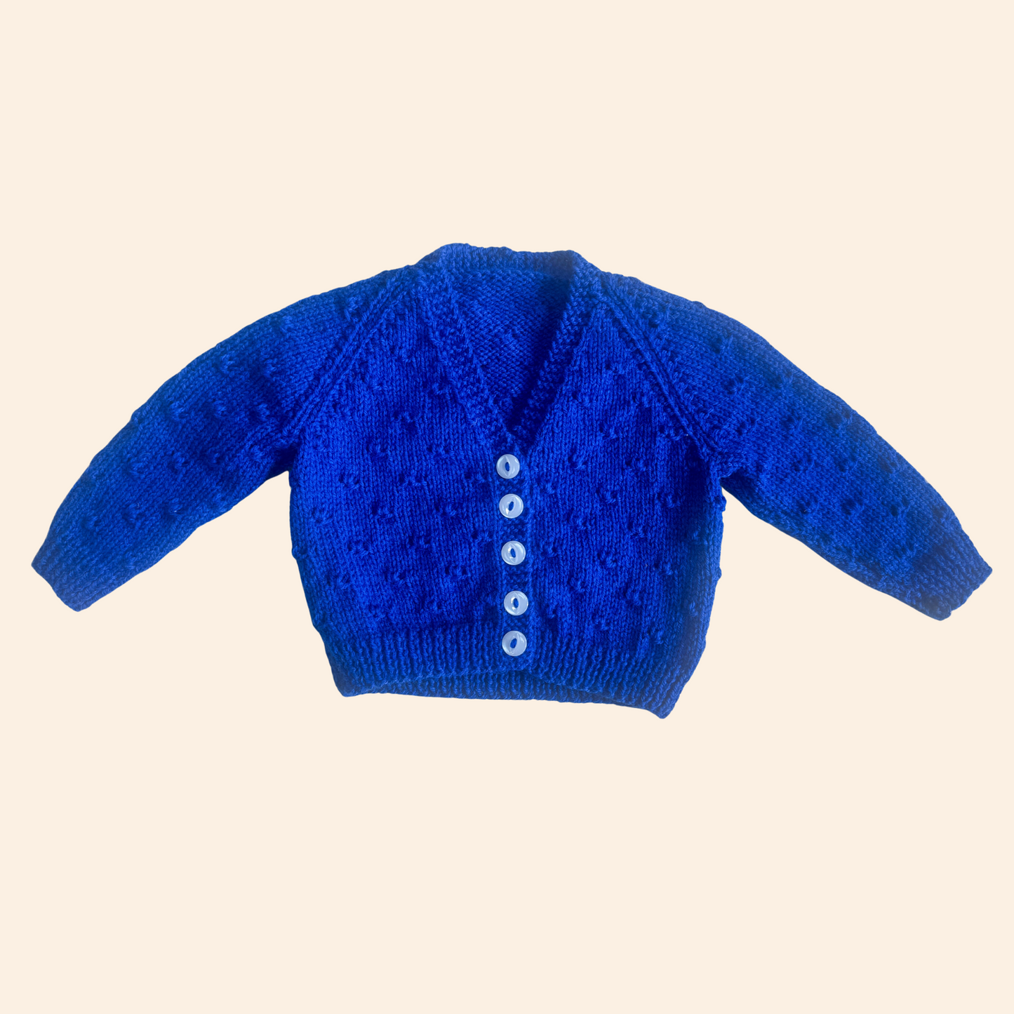 blue 3-6 month hand knit cardigan