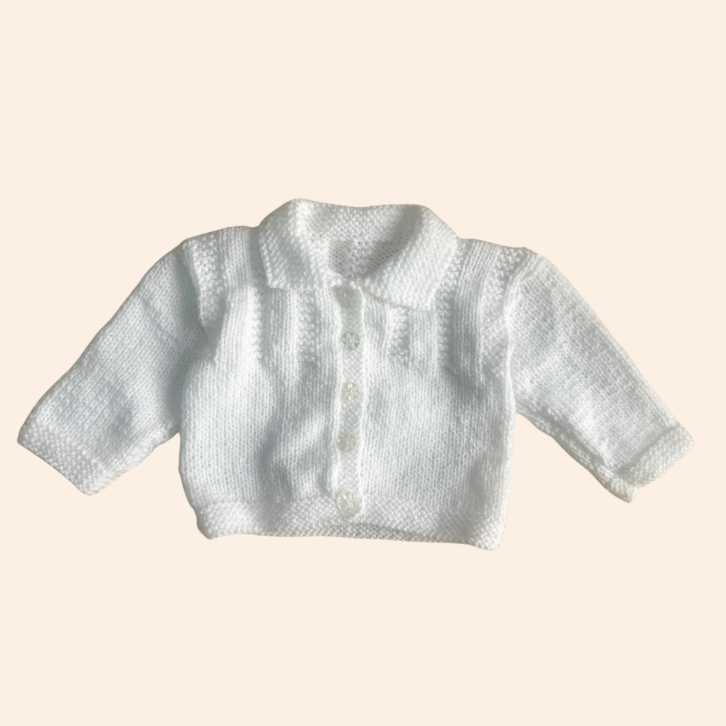 white 0-3 month hand knit cardigan