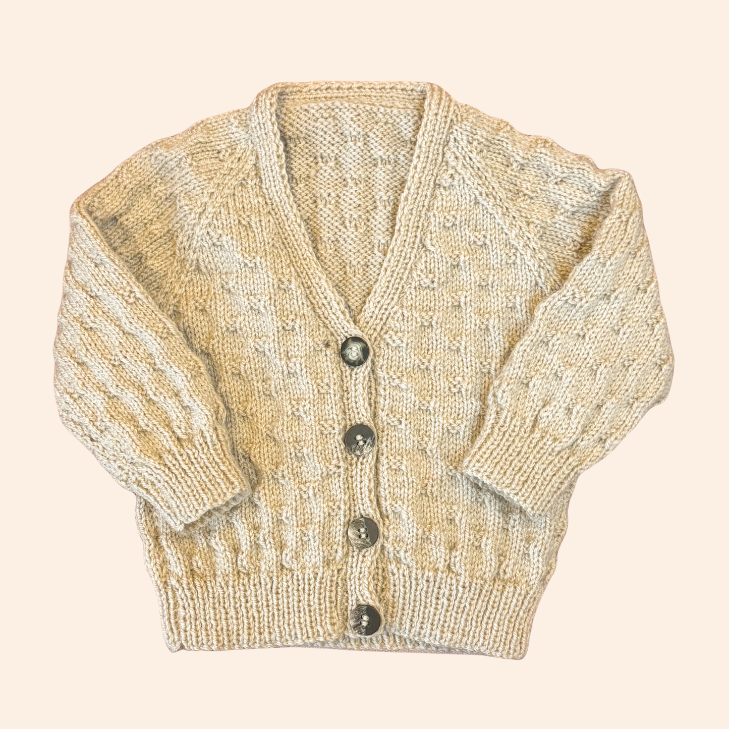 Oatmeal 1-2 years hand knit cardigan