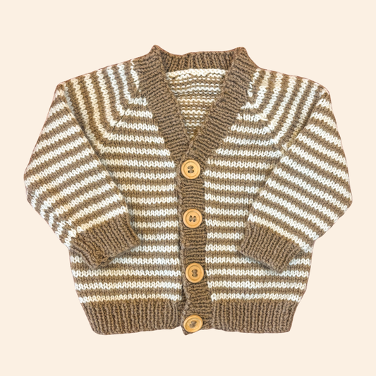 Brown stripe 3-6 month hand knit cardigan