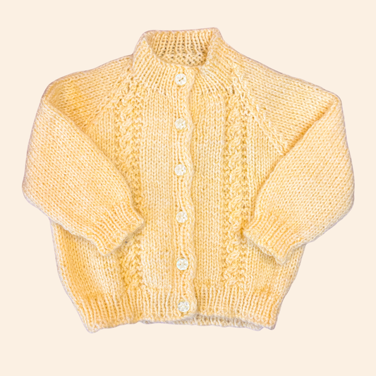 Buttercup yellow 3-6 month hand knit cardigan