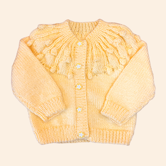 Buttercup yellow 3-6 month hand knit cardigan