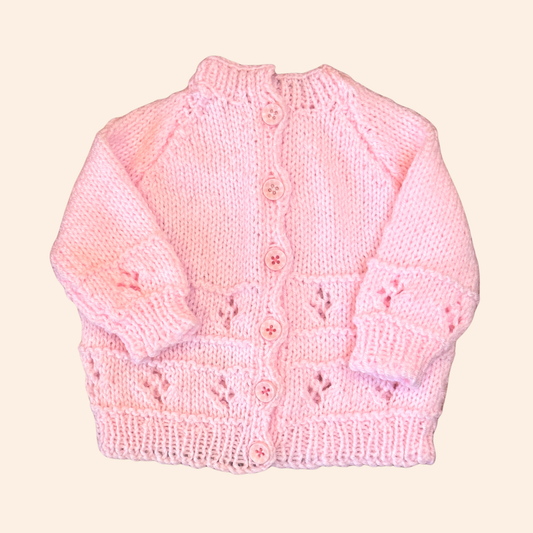 soft pink newborn hand knit cardigan