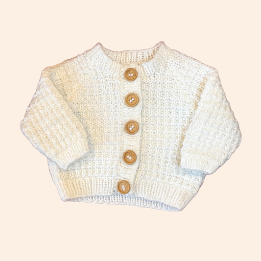 white 0-3 month hand knit cardigan