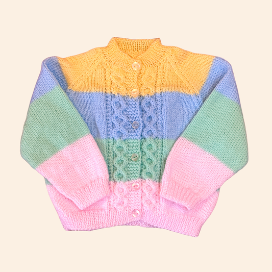 Multicolour stripe 3-6 month hand knit cardigan