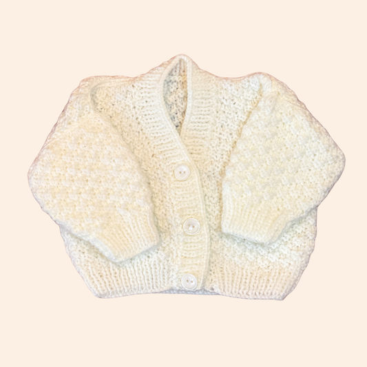 cream 0-3 month hand knit cardigan