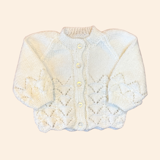 white 0-3 month hand knit cardigan