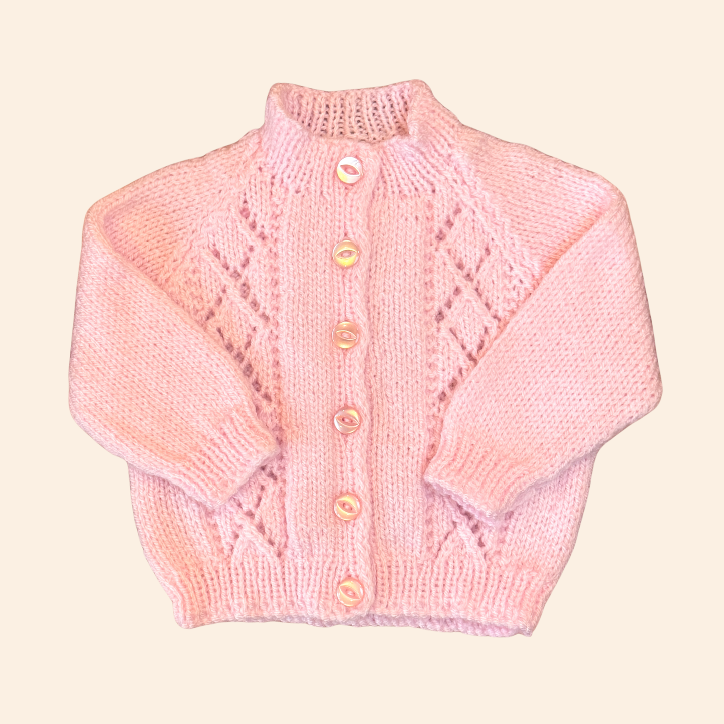 Soft pink 3-6 month hand knit cardigan