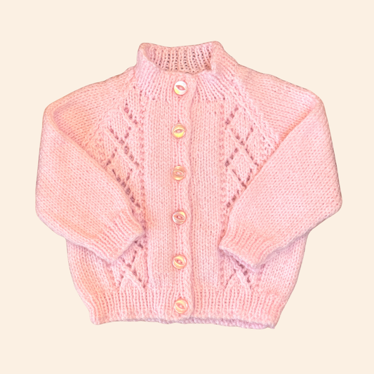 Soft pink 3-6 month hand knit cardigan