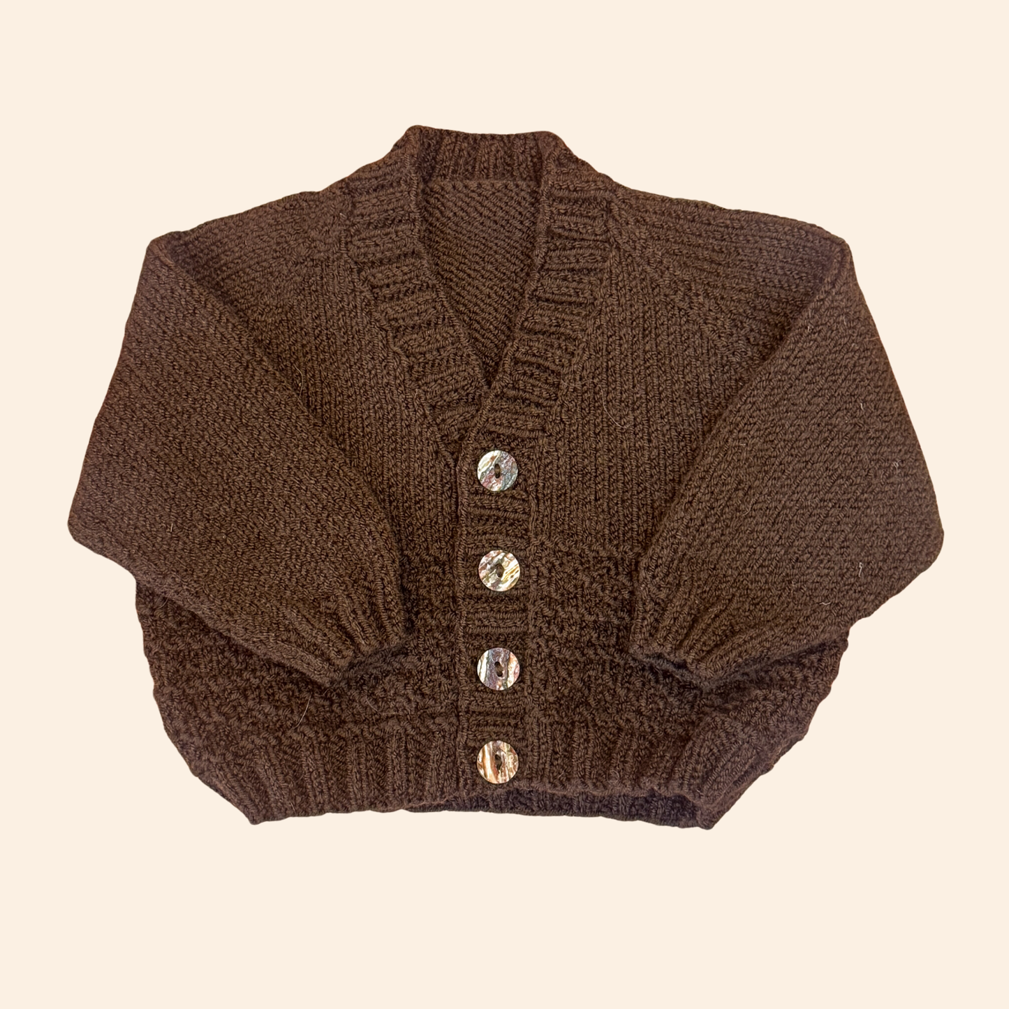 Walnut brown 3-6 month hand knit cardigan