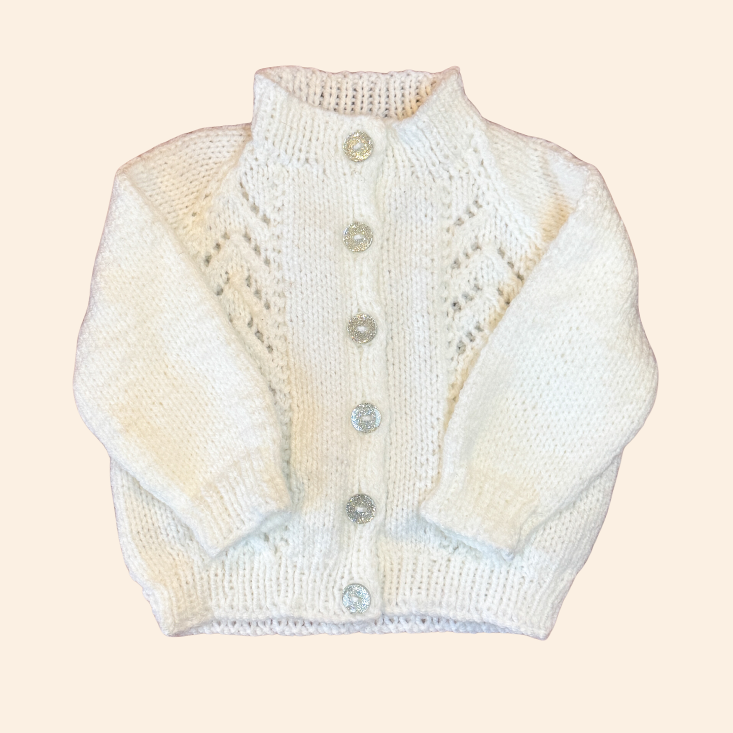 White 3-6 month hand knit cardigan