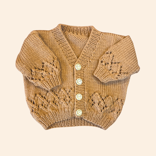 caramel brown 0-3 month hand knit cardigan