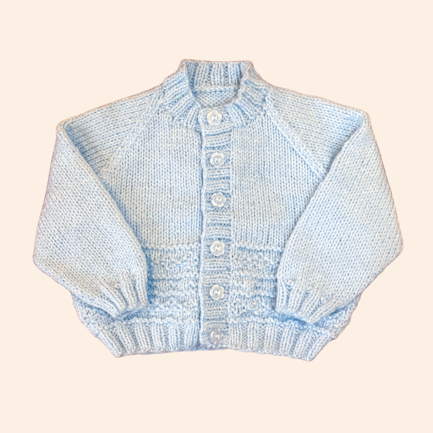 Light blue 3-6 month hand knit cardigan