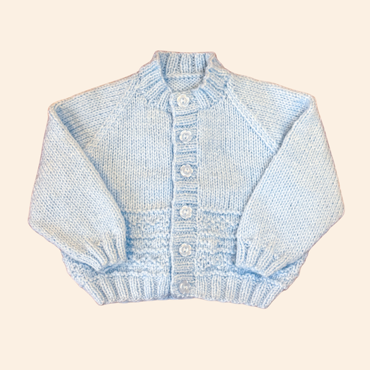 Light blue 3-6 month hand knit cardigan