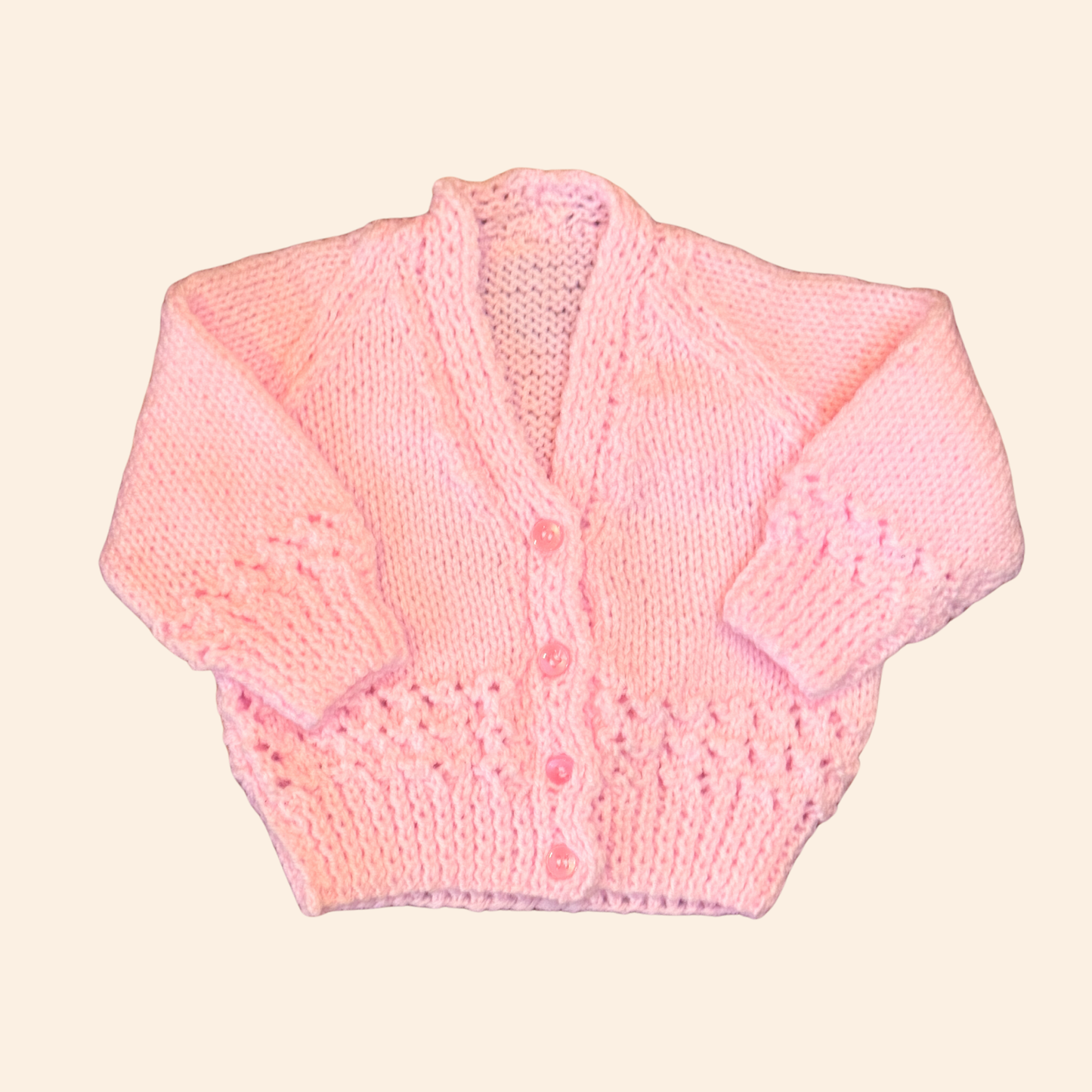 Soft pink 3-6 month hand knit cardigan
