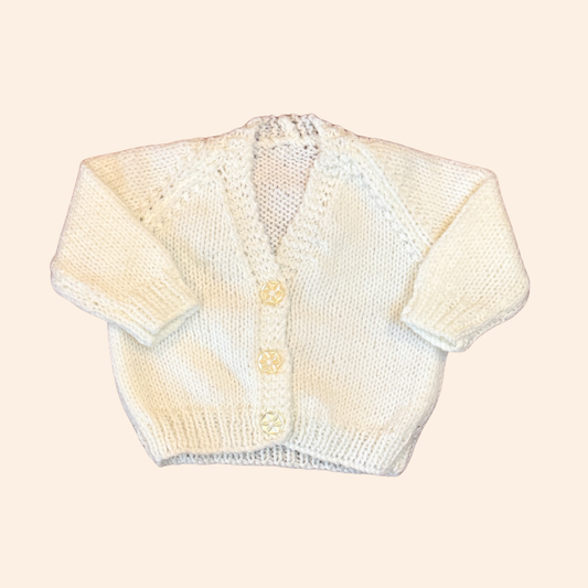 cream 0-3 month hand knit cardigan
