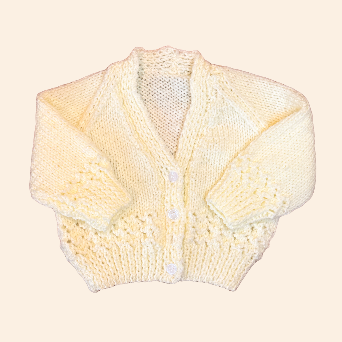 Cream 3-6 month hand knit cardigan