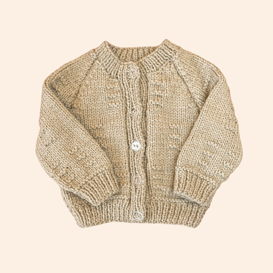 oatmeal brown 0-3 month hand knit cardigan