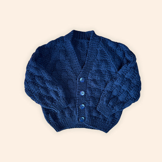 navy blue 3-6 month hand knit cardigan