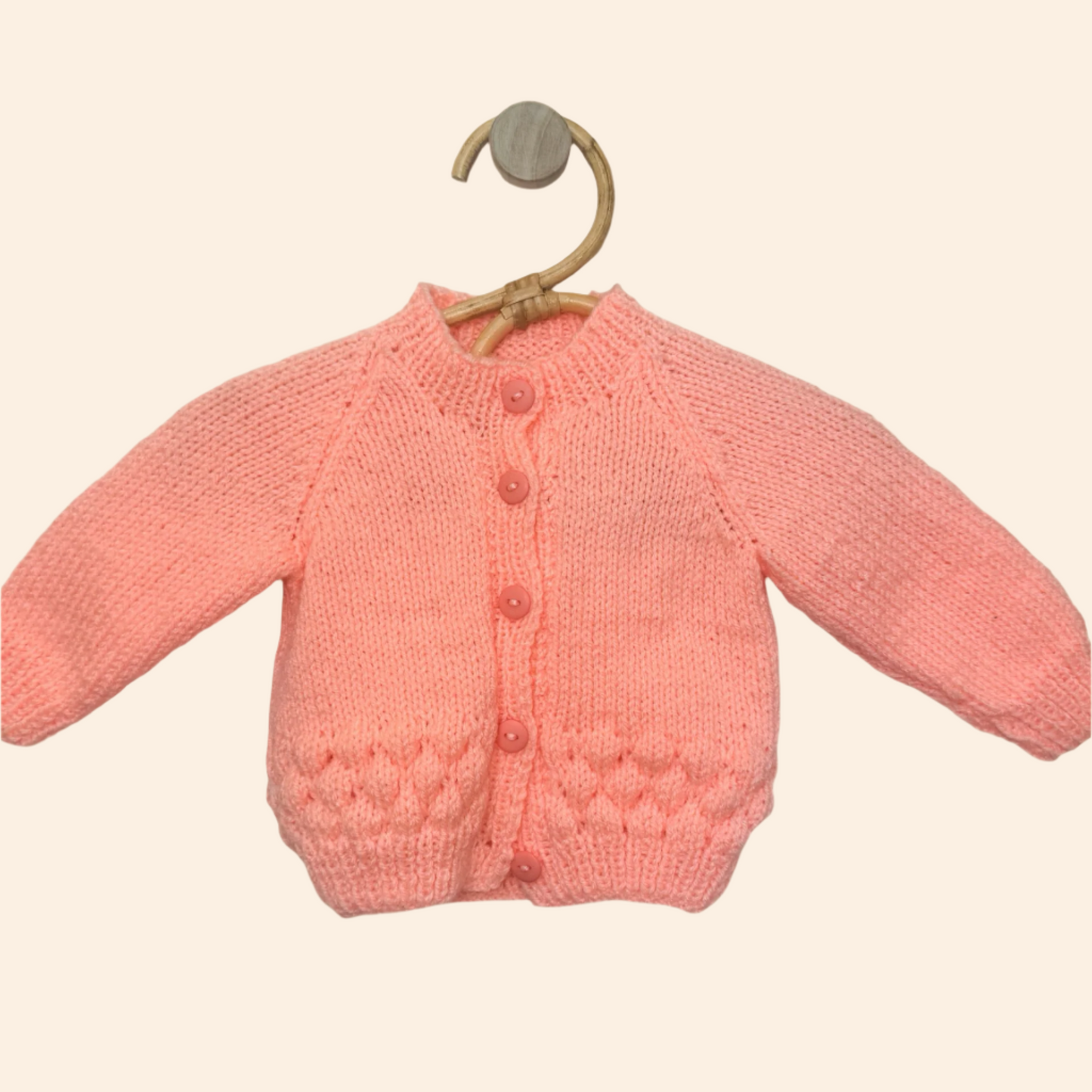 coral pink 3-6 month hand knit cardigan