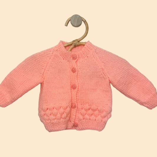 coral pink 3-6 month hand knit cardigan