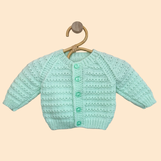 mint 0-3 month hand knit cardigan