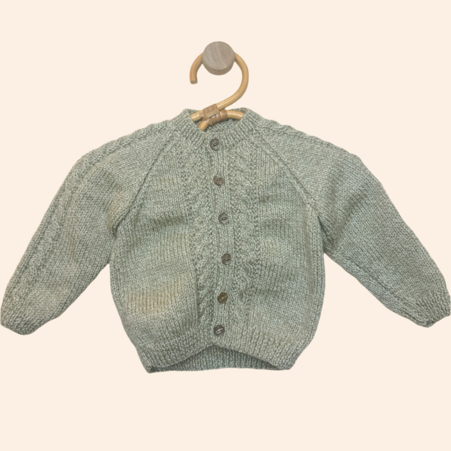 stone grey 3-6 month hand knit cardigan