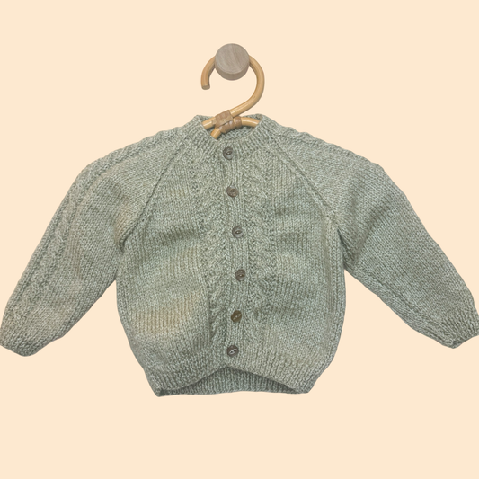 stone grey 3-6 month hand knit cardigan