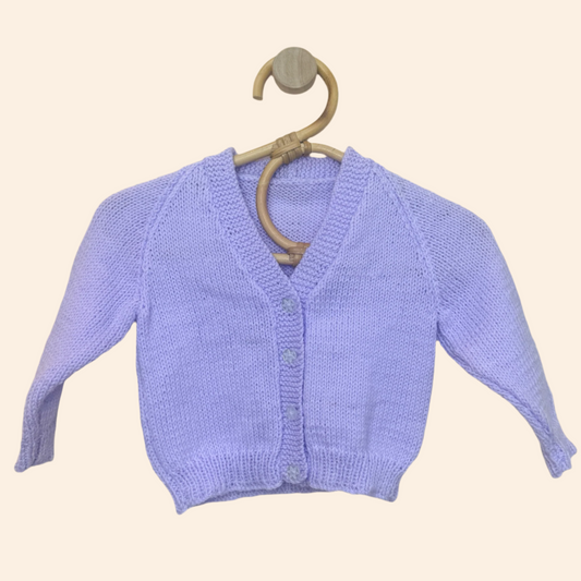 lilac 6-12 month hand knit cardigan