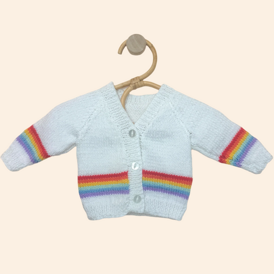 white stripe 0-3 month hand-knit cardigan