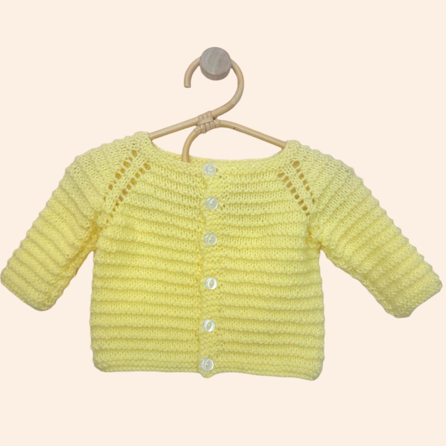 buttercup yellow 3-6 month hand knit cardigan