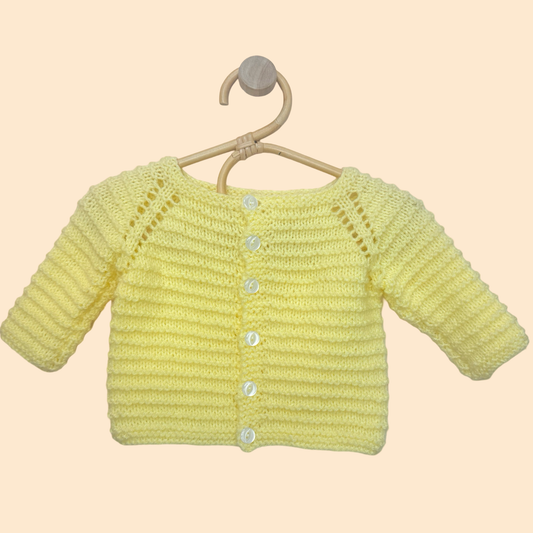 buttercup yellow 3-6 month hand knit cardigan