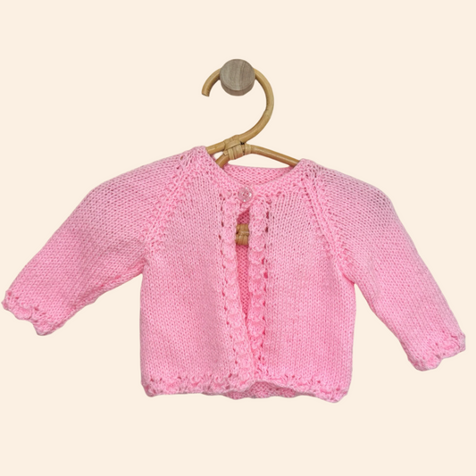 pink 0-3 month hand-knit cardigan