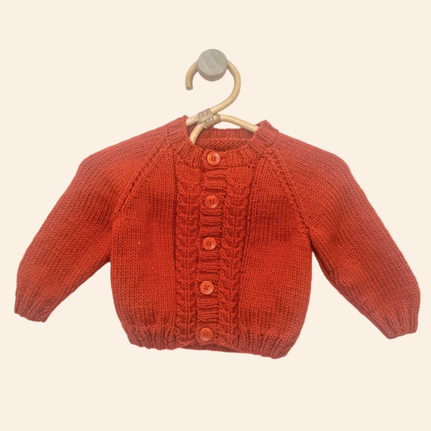 burnt orange 3-6 month hand knit cardigan