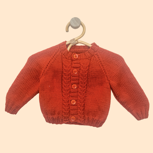 burnt orange 3-6 month hand knit cardigan