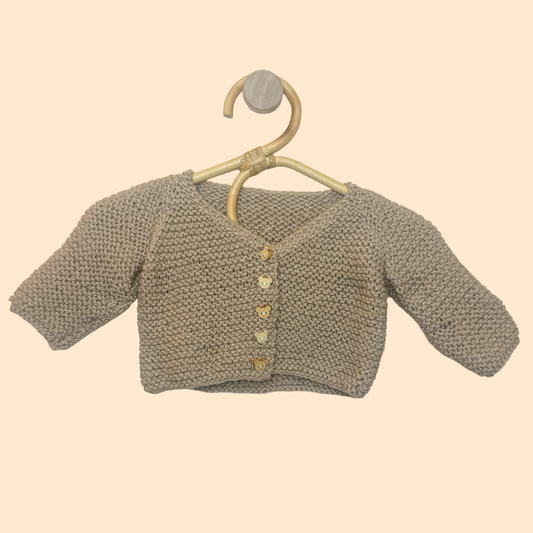 light brown newborn hand knit cardigan