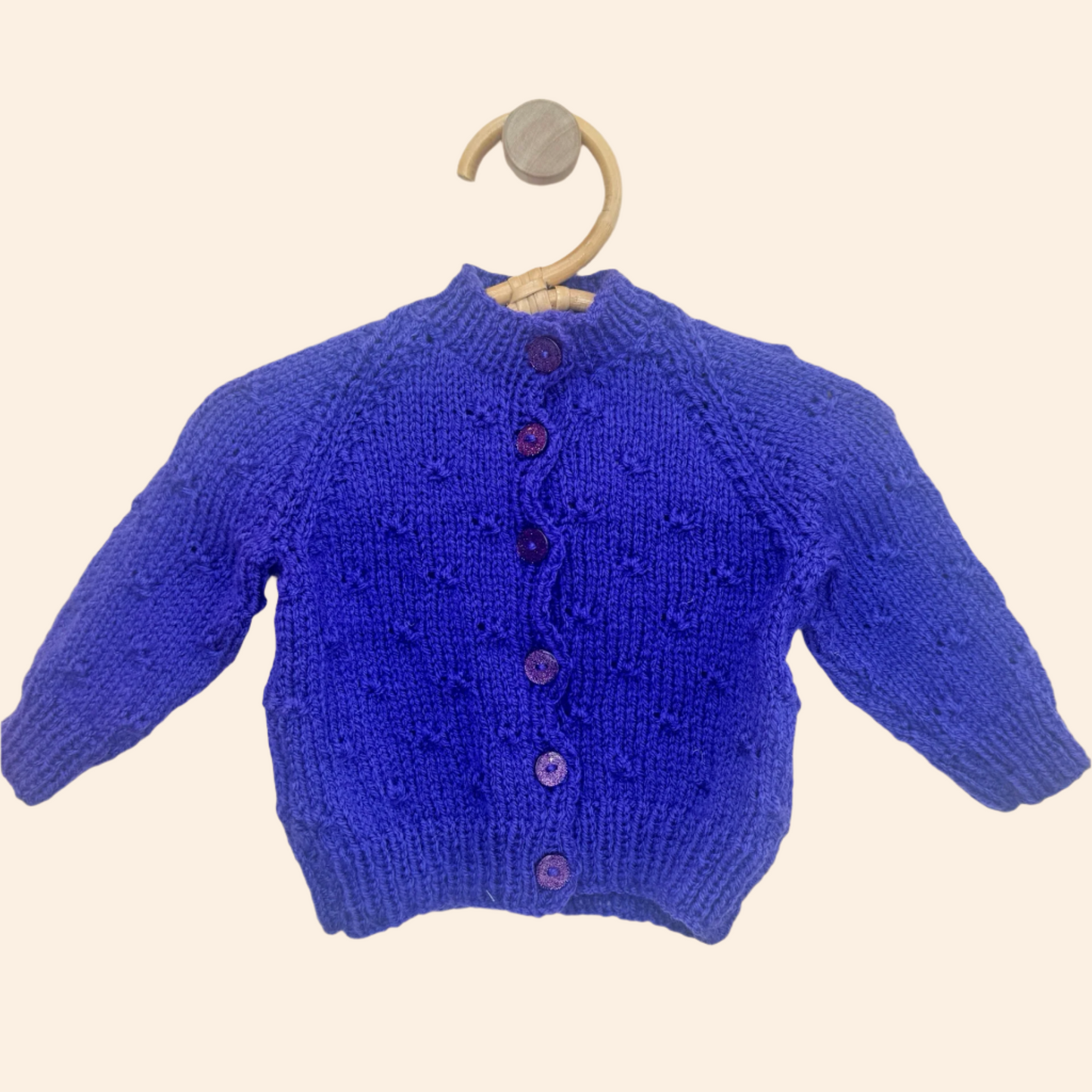 indigo 3-6 month hand knit cardigan