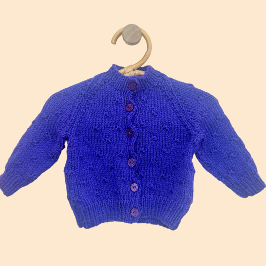 indigo 3-6 month hand knit cardigan