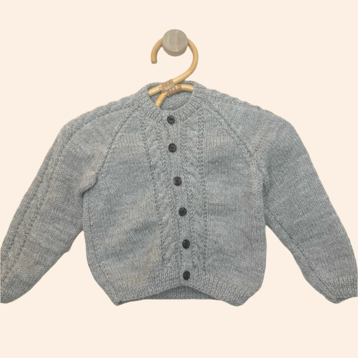 greige 3-6 month hand knit cardigan