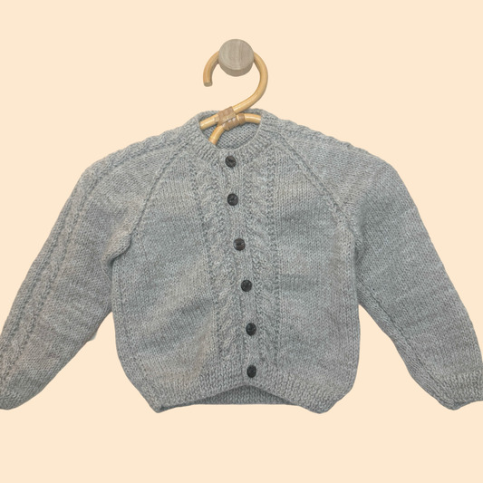 greige 3-6 month hand knit cardigan