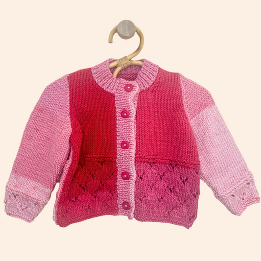 pink mix 6-12 month hand knit cardigan